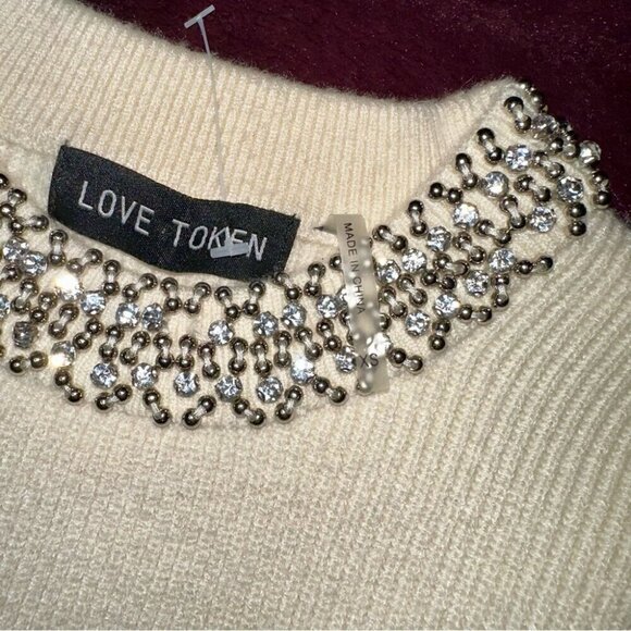 BRAND NEW - Love Token JEWELED NECKLINE SWEATER (size xs) boho casual statement - Picture 4 of 7